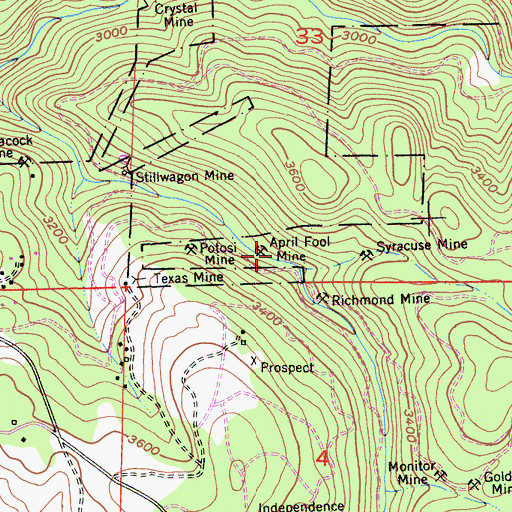 Topographic Map of April Fool Mine, CA