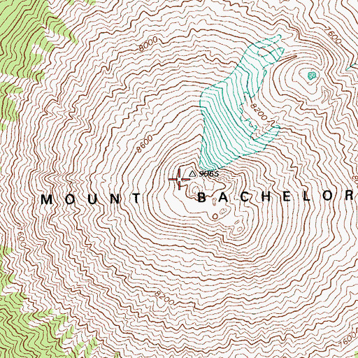 Topographic Map of Mount Bachelor Ski Area, OR