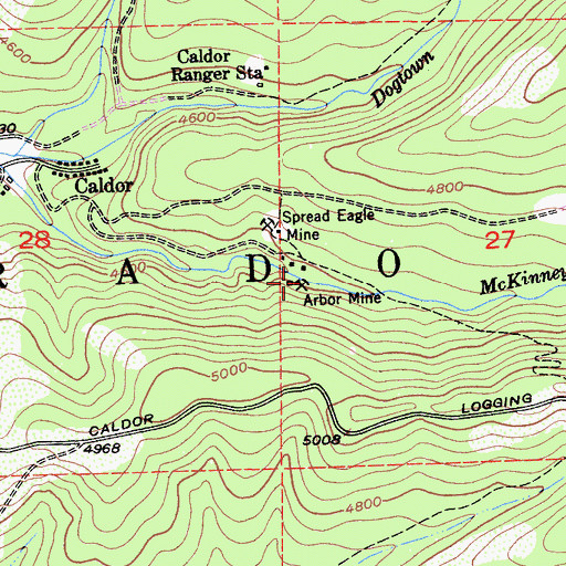 Topographic Map of Arbor Mine, CA