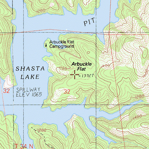 Topographic Map of Arbuckle Flat, CA