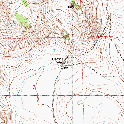 Topographic Map of Derrick Well, OR