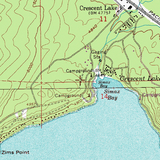 Topographic Map of Crescent Lake Recreation Site, OR