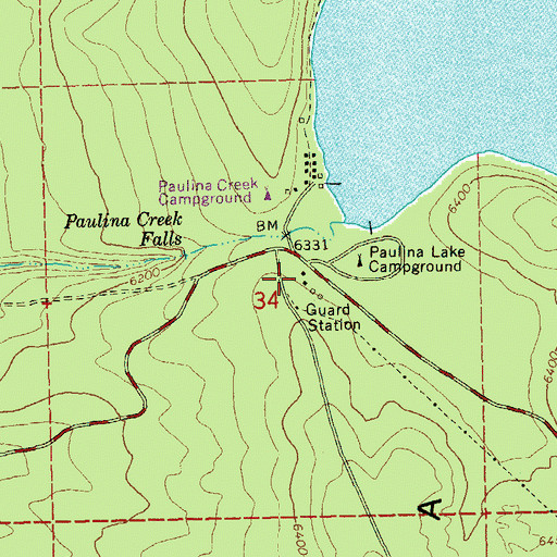 Topographic Map of Paulina Lake Visitor Center, OR
