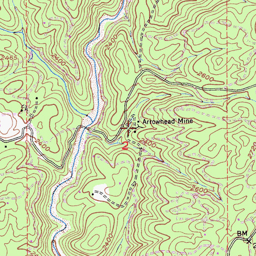 Topographic Map of Arrowhead Mine, CA