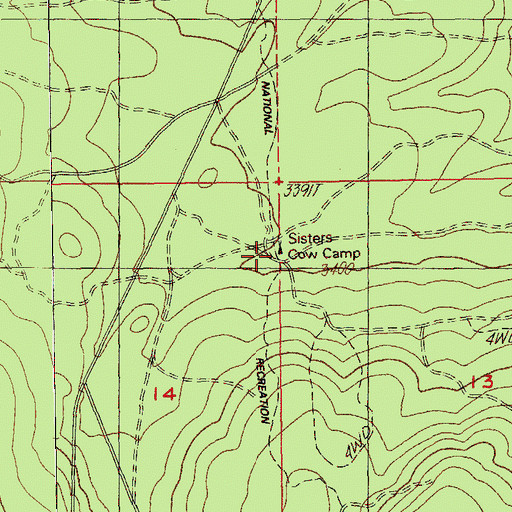 Topographic Map of Sisters Cow Camp, OR