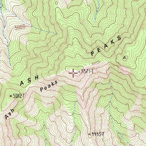 Topographic Map of Ash Peaks, CA