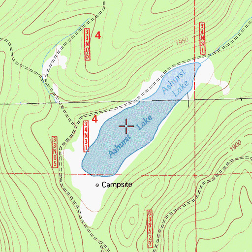 Topographic Map of Ashurst Lake, CA
