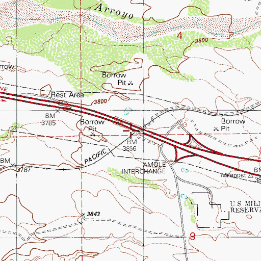 Topographic Map of Amole Overpass, AZ