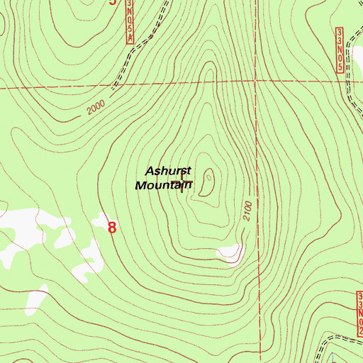Topographic Map of Ashurst Mountain, CA