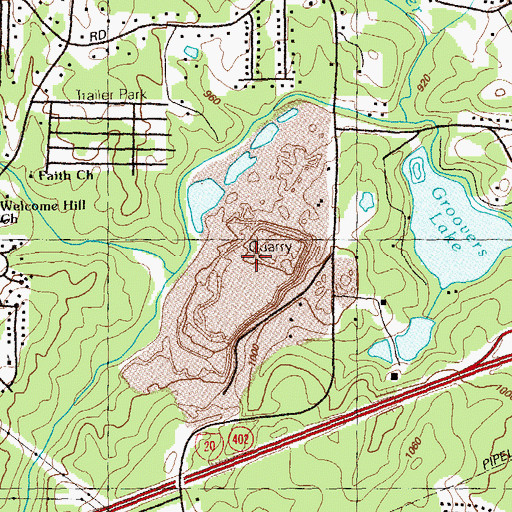 Topographic Map of Lithia Springs Quarry, GA