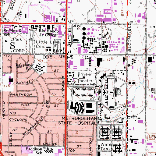 Topographic Map of Norwalk Drive-In (historical), CA