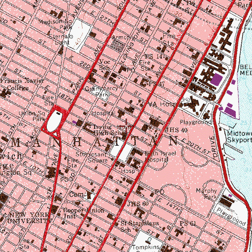 Topographic Map of East Manhattan School, NY