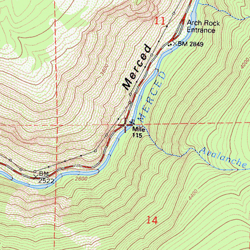 Topographic Map of Avalanche Creek, CA