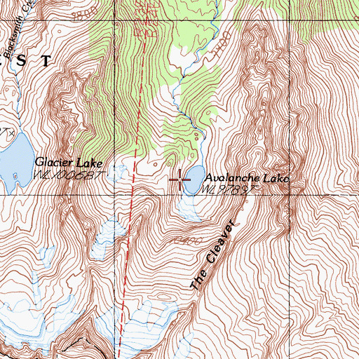 Topographic Map of Avalanche Lake, CA