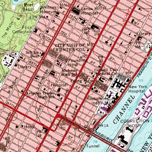 Topographic Map of Beekman Theatre, NY