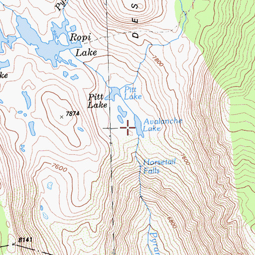 Topographic Map of Avalanche Lake, CA