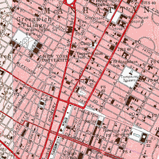 Topographic Map of Bijou Cinema, NY