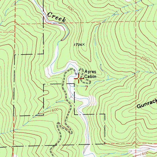 Topographic Map of Ayres Cabin, CA