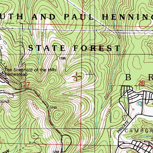Topographic Map of South Coxs Bald, MO