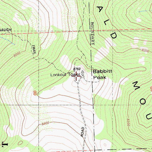 Topographic Map of Babbitt Peak, CA