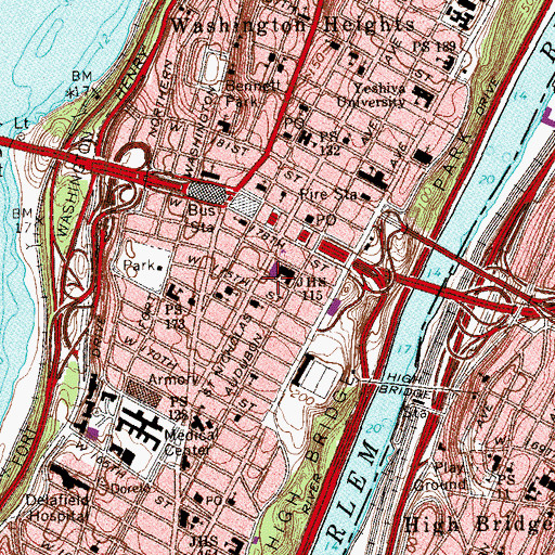 Topographic Map of Bridge Theatre (historical), NY