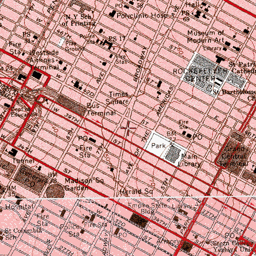 Topographic Map of Broadway Theatre (historical), NY