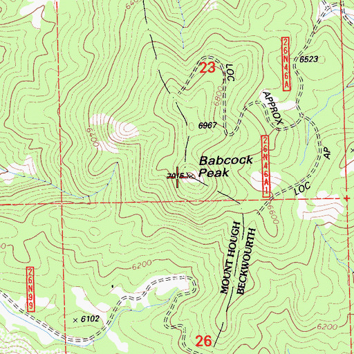Topographic Map of Babcock Peak, CA