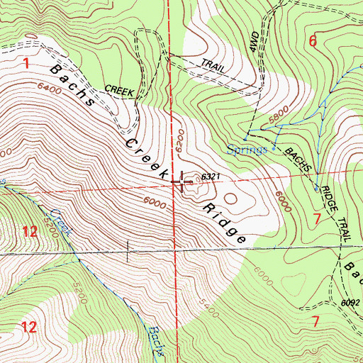 Topographic Map of Bachs Creek Ridge, CA