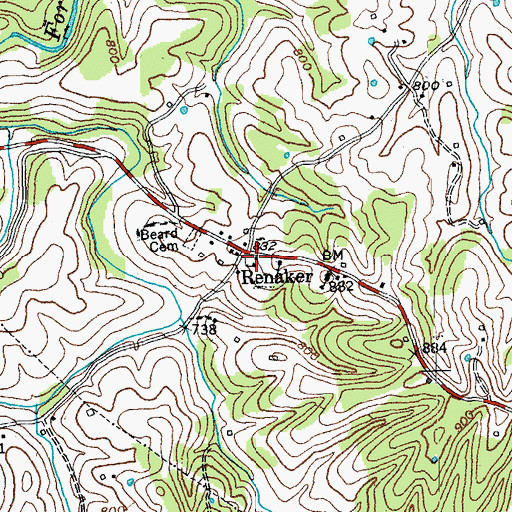 Topographic Map of Renaker Post Office (historical), KY