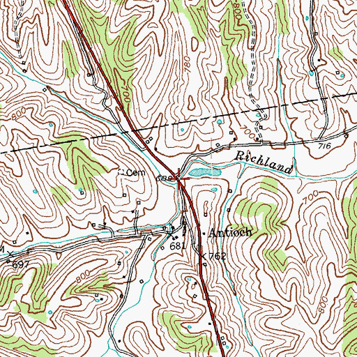 Topographic Map of Richland Creek Bridge, KY