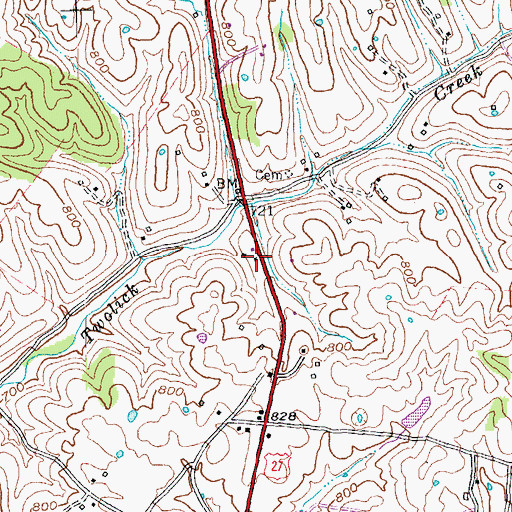 Topographic Map of Two Lick School (historical), KY