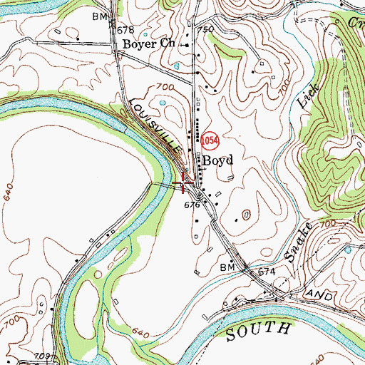 Topographic Map of Whitehead Colemans Broad Ford Mill (historical), KY