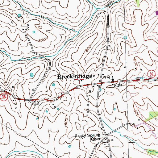 Topographic Map of Breckenridge Post Office (historical), KY