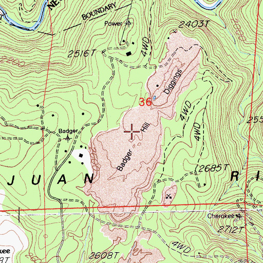 Topographic Map of Badger Hill Diggings, CA