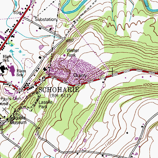 Topographic Map of Schoharie Quarry, NY