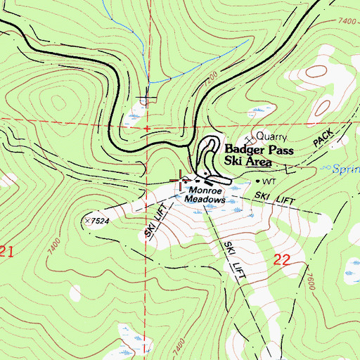 Topographic Map of Badger Pass Ski Area, CA