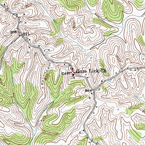 Topographic Map of Gum Lick Church Cemetery, KY