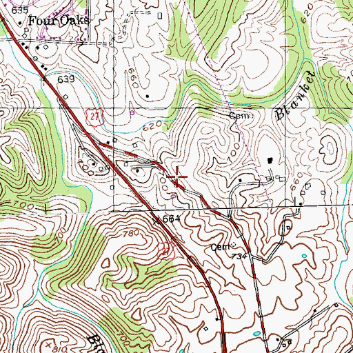 Topographic Map of Bunker Hill (historical), KY
