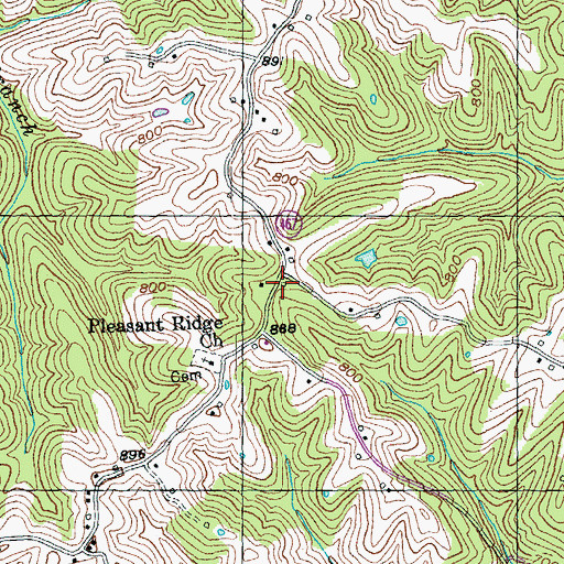 Topographic Map of Dividing Ridge Post Office (historical), KY