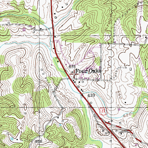 Topographic Map of Four Oaks Post Office (historical), KY