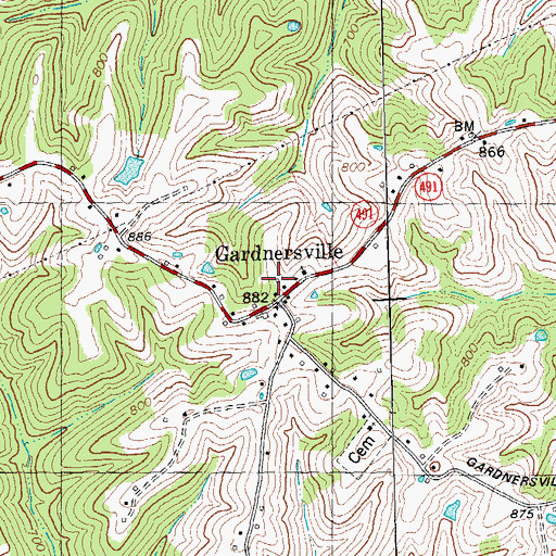 Topographic Map of Gardnersville Post Office (historical), KY