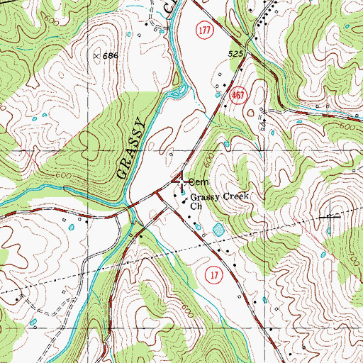 Topographic Map of Grassy Creek Church Cemetery, KY