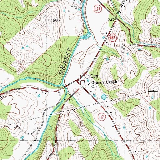 Topographic Map of Grassy Creek Post Office (historical), KY