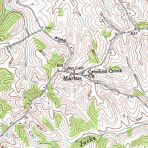 Topographic Map of Marcus Post Office (historical), KY
