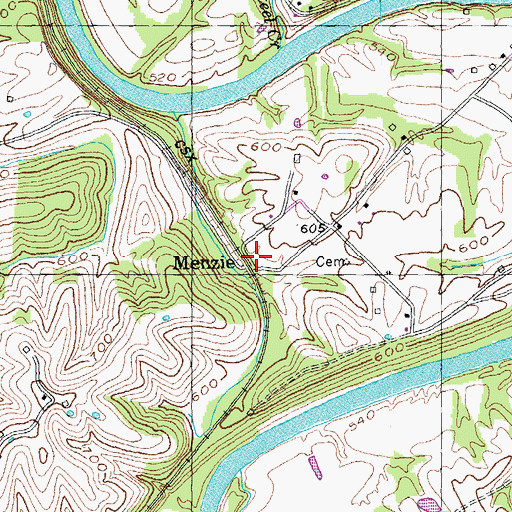 Topographic Map of Menzies Railroad Station (historical), KY