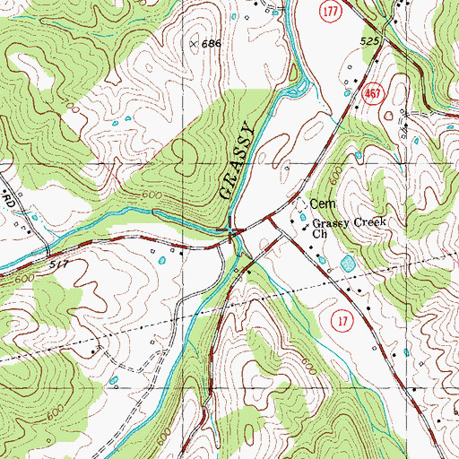Topographic Map of Three Forks Grassy Creek, KY