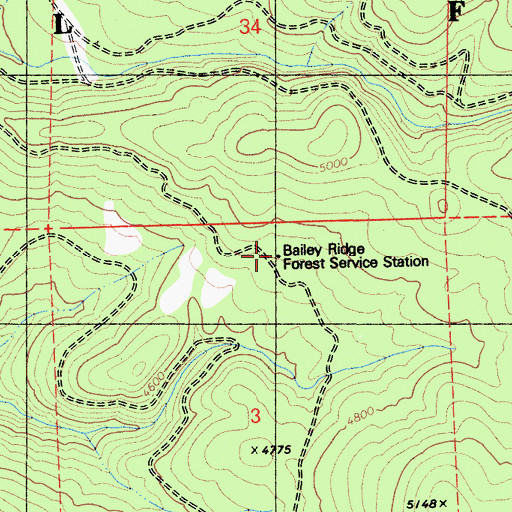 Topographic Map of Bailey Ridge Forest Service Station, CA