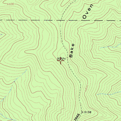 Topographic Map of Bake Oven Ridge, CA