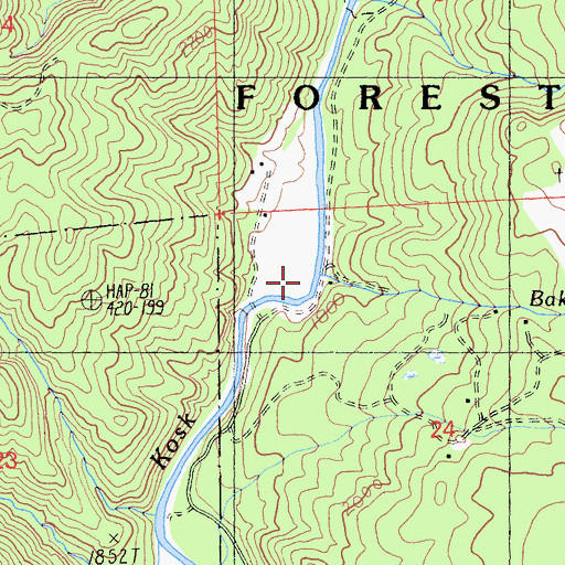 Topographic Map of Baker Creek, CA