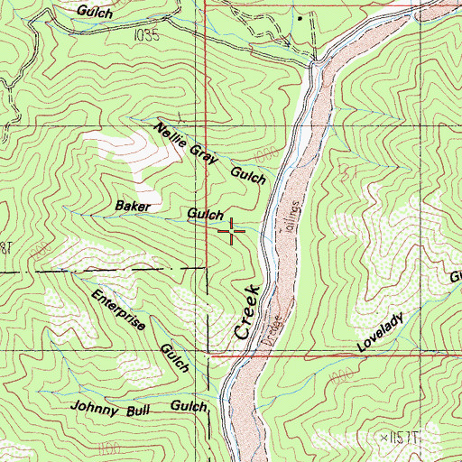 Topographic Map of Baker Gulch, CA